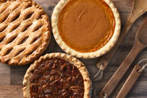 pumpkin pie, pecan pie, and laced fruit pie
