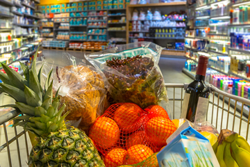 Items in a grocery cart at a store