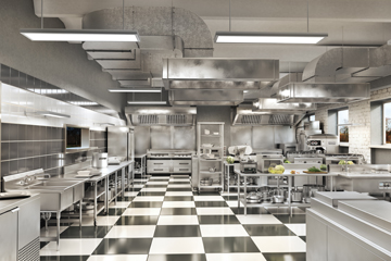 Working kitchen with restaurant equipment.