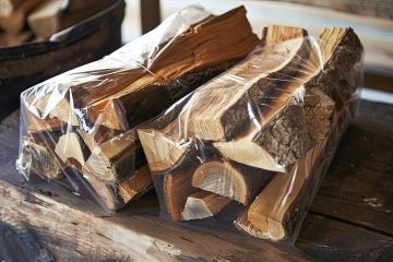 bundle of wrapped firewood