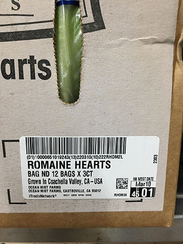 Box sticker for Ocean Mist brand romaine hearts