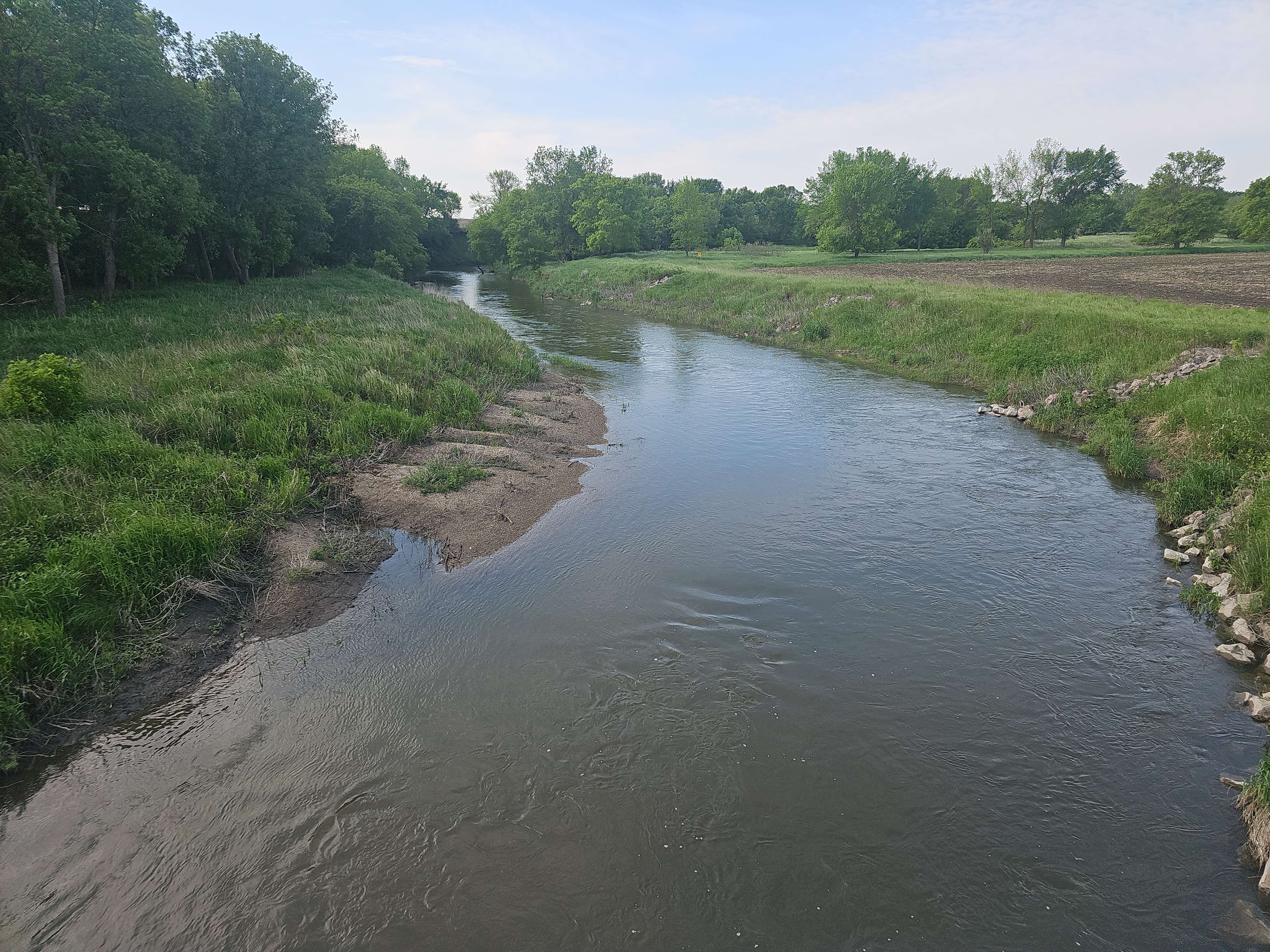 Beaver Creek in Rock County, Minnesota, has agriculture fields nearly up to its banks.