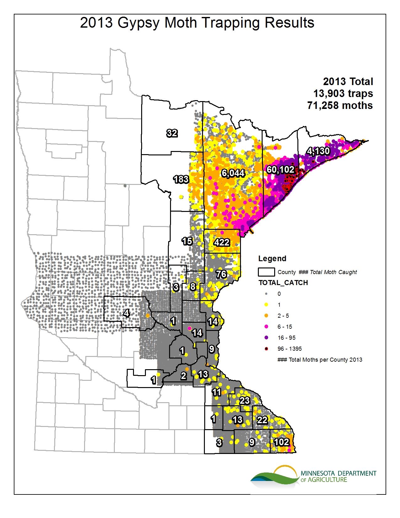 2013 gypsy moth trapping survey results map