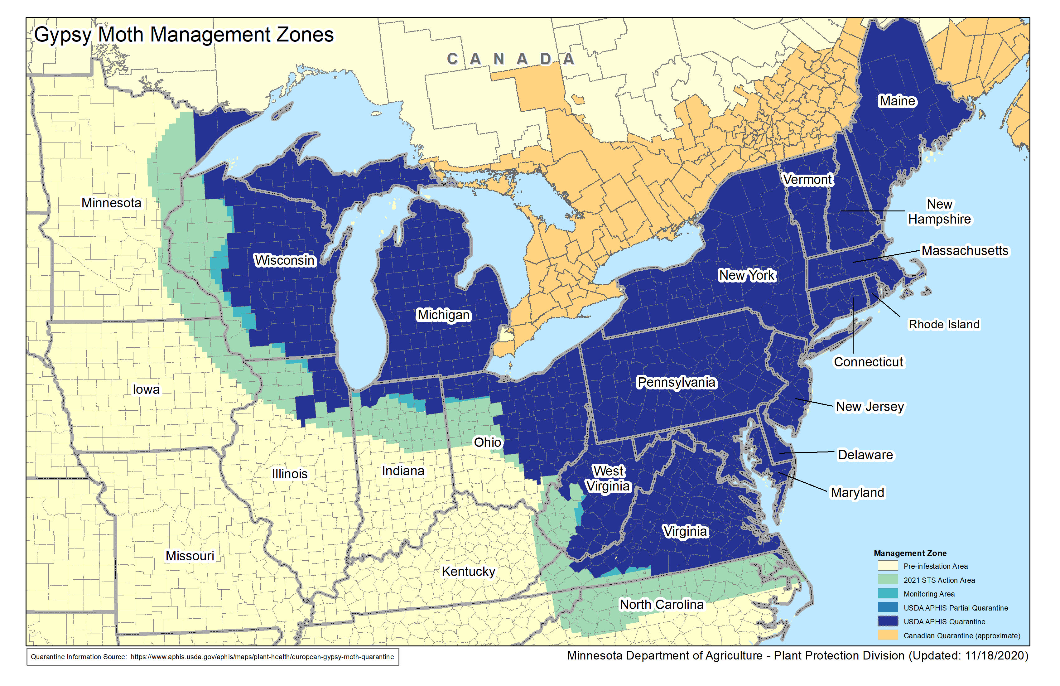 Federal gyspy moth quarantine map