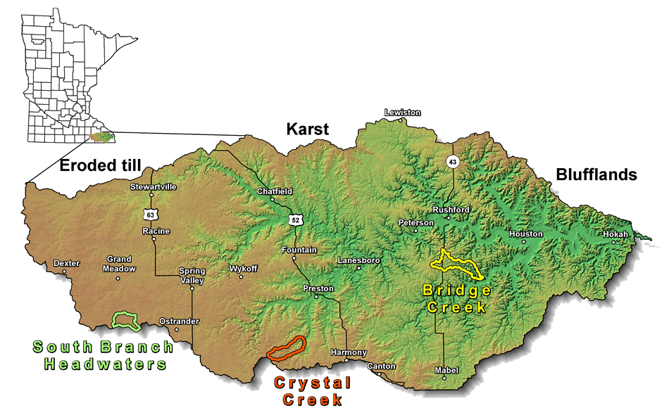 Map showing the location of the Root River watershed