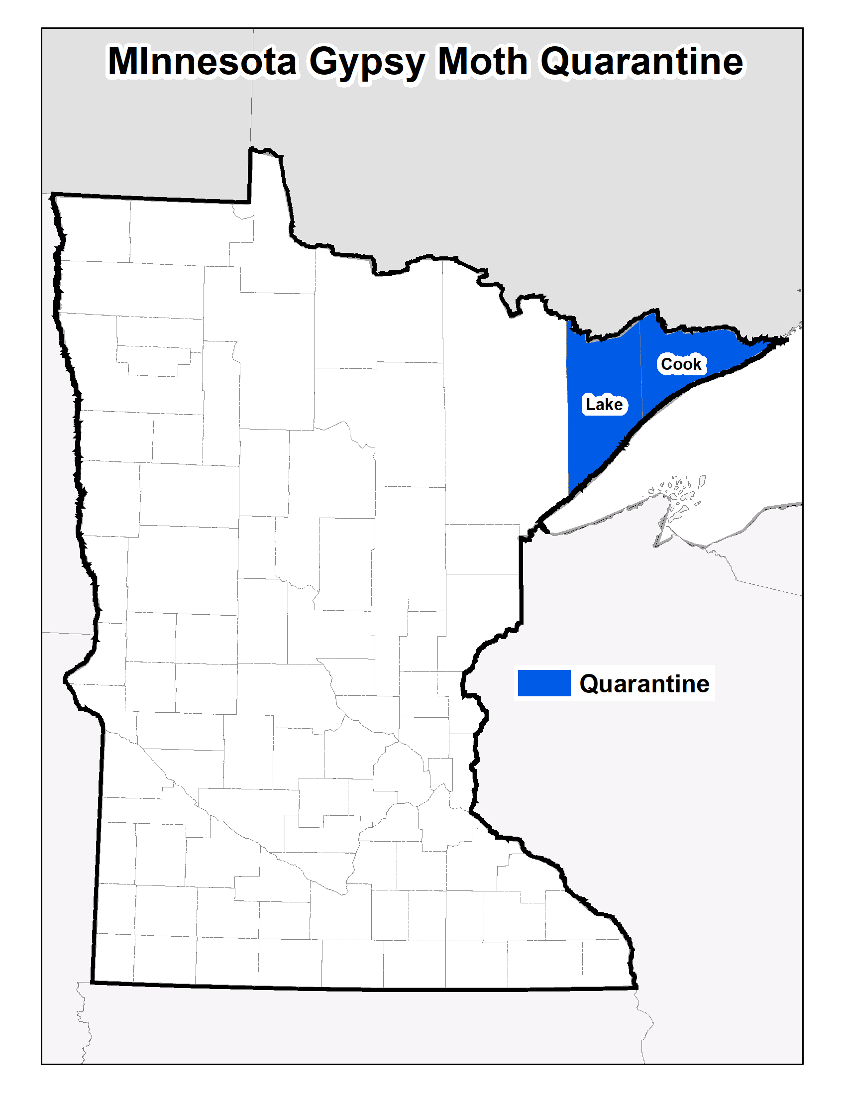 Map of Minnesota gypsy moth quarantine counties