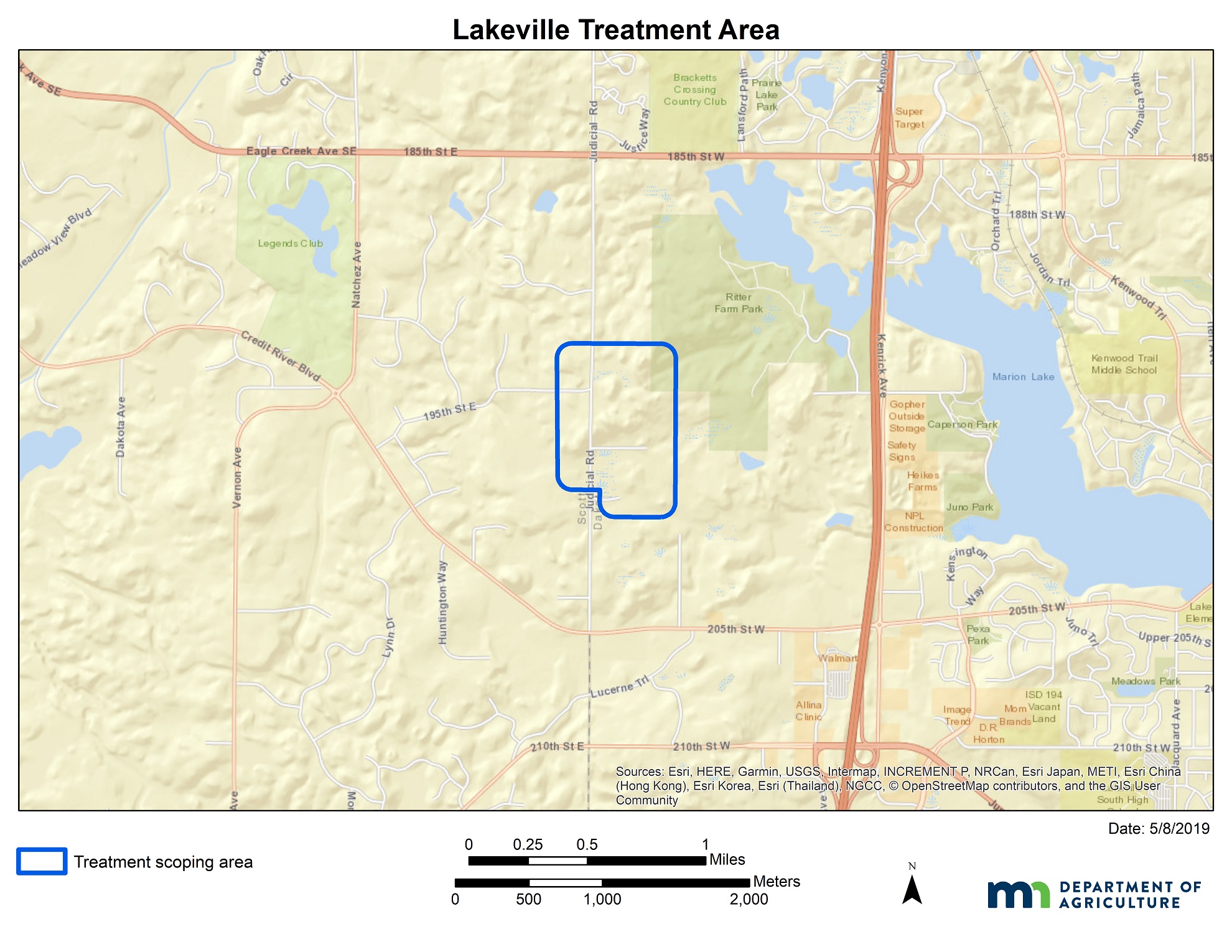 A map of the Lakeville treatment area