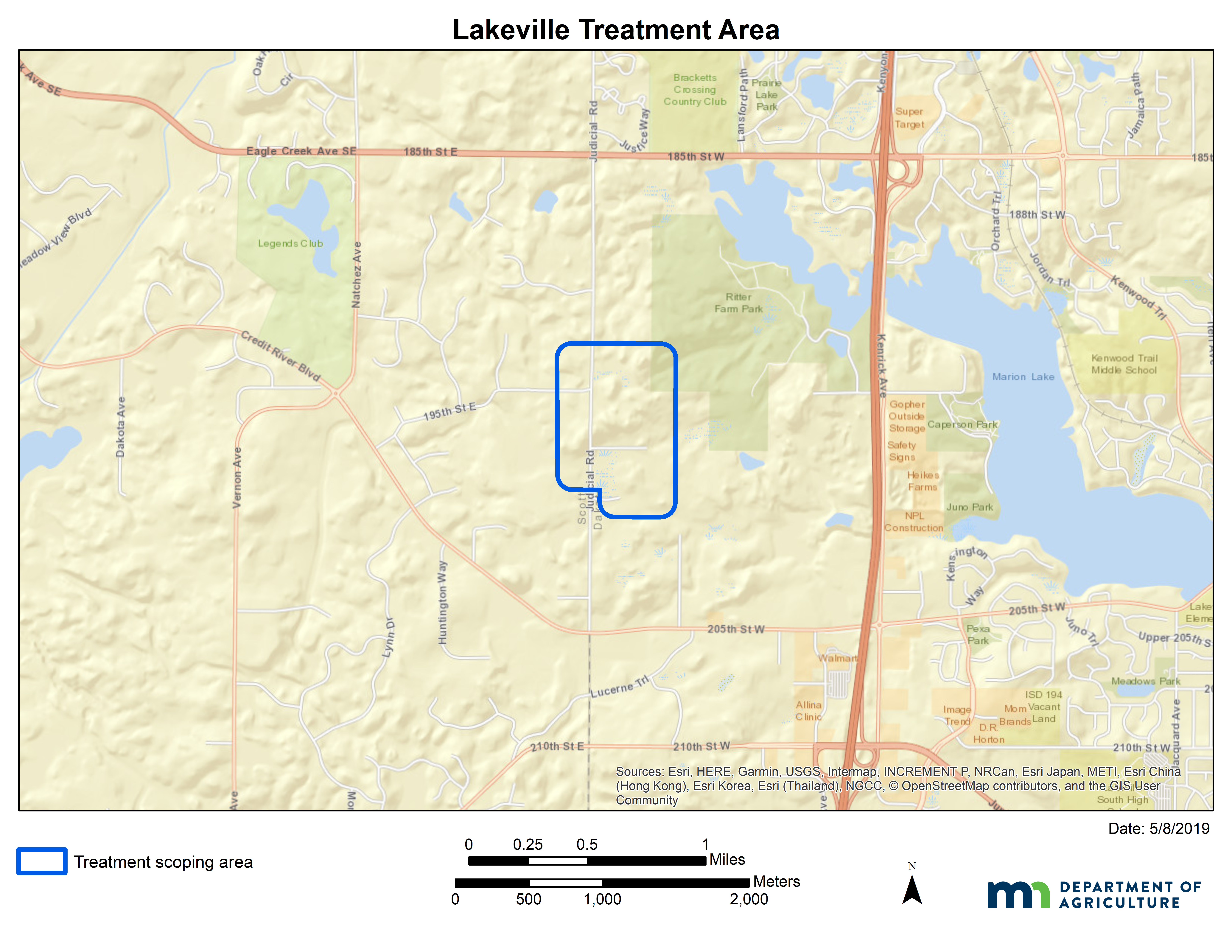 A map of the Lakeville treatment area