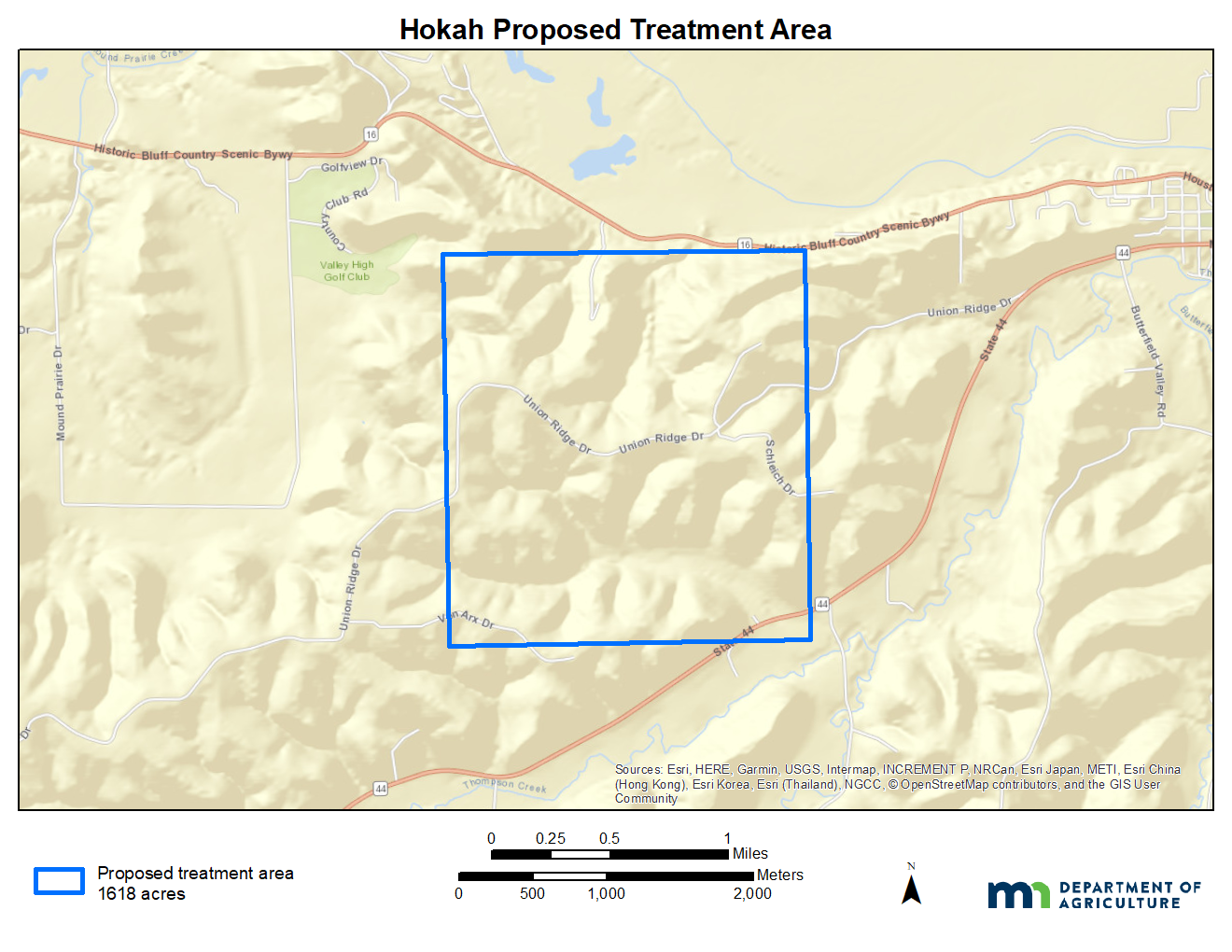 A map of the proposed gypsy moth treatment area near Hokah, Minnesota