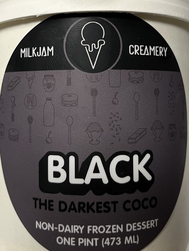 Photo of Black Non-Dairy Frozen Dessert, pint package, lot code 052662-26.