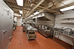 A large commercial kitchen in a food establishment