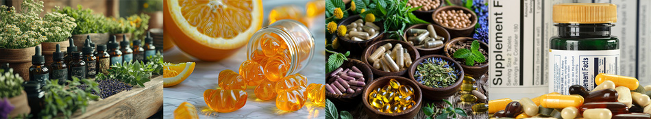 banner image of tinctures, herbs, and supplements