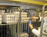 Inspector checking egg temperatures in a cooler.
