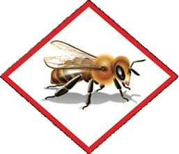 An icon of a bee in a red bordered diamond is placed on certain pesticide labels to alert users to the product’s toxicity to honey bees.