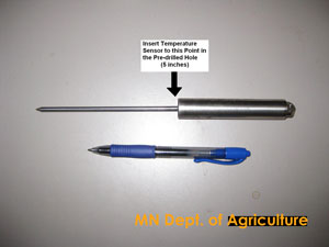  Probe for testing temperature in firewood compared to a pen