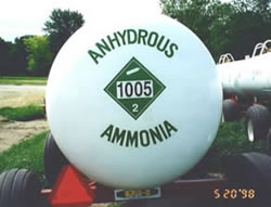 Anyhdrous ammonia tank clearly marked