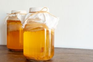 two jars of kombucha