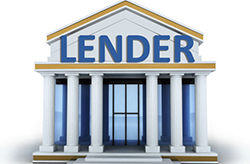 Bank with word lender graphic
