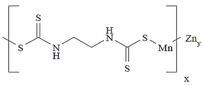 Diagram of the chemical structure for mancozeb.