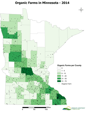 Minnesota map showing 2014 organic farm locations