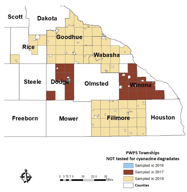 Map of southeastern Minnesota highlighting the townships to be included in Phase 2.