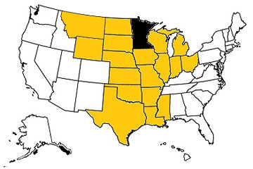 Map showing states with reciprocal agreements