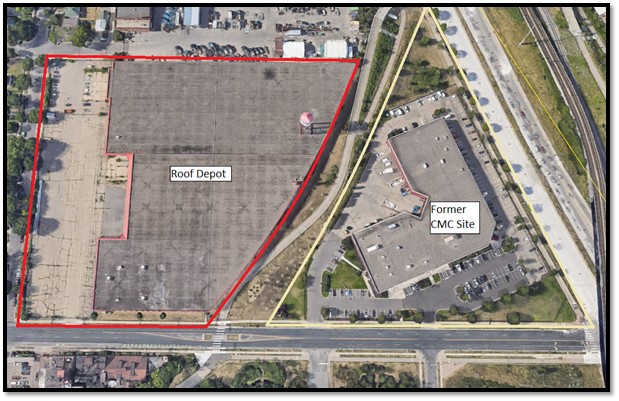 Aerial view of the Roof Depot site