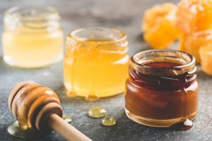 small jars full of honey