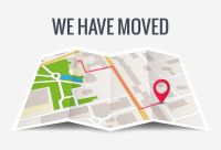 "We have moved" vector image of map