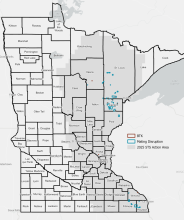map of minnesota counties showing treatment blocks