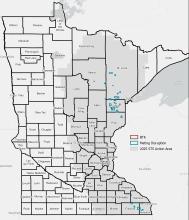 map of minnesota counties showing treatment blocks