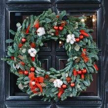 holiday wreath on front door